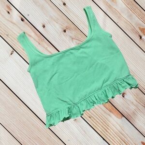 NWT FCT L green ruffle hem cropped tank top